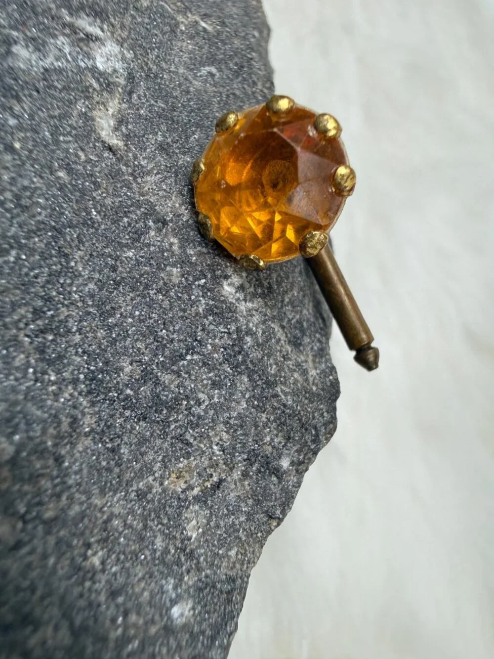 Single Antique Topaz Glass Rhinestone Button Stud Shirt Stud